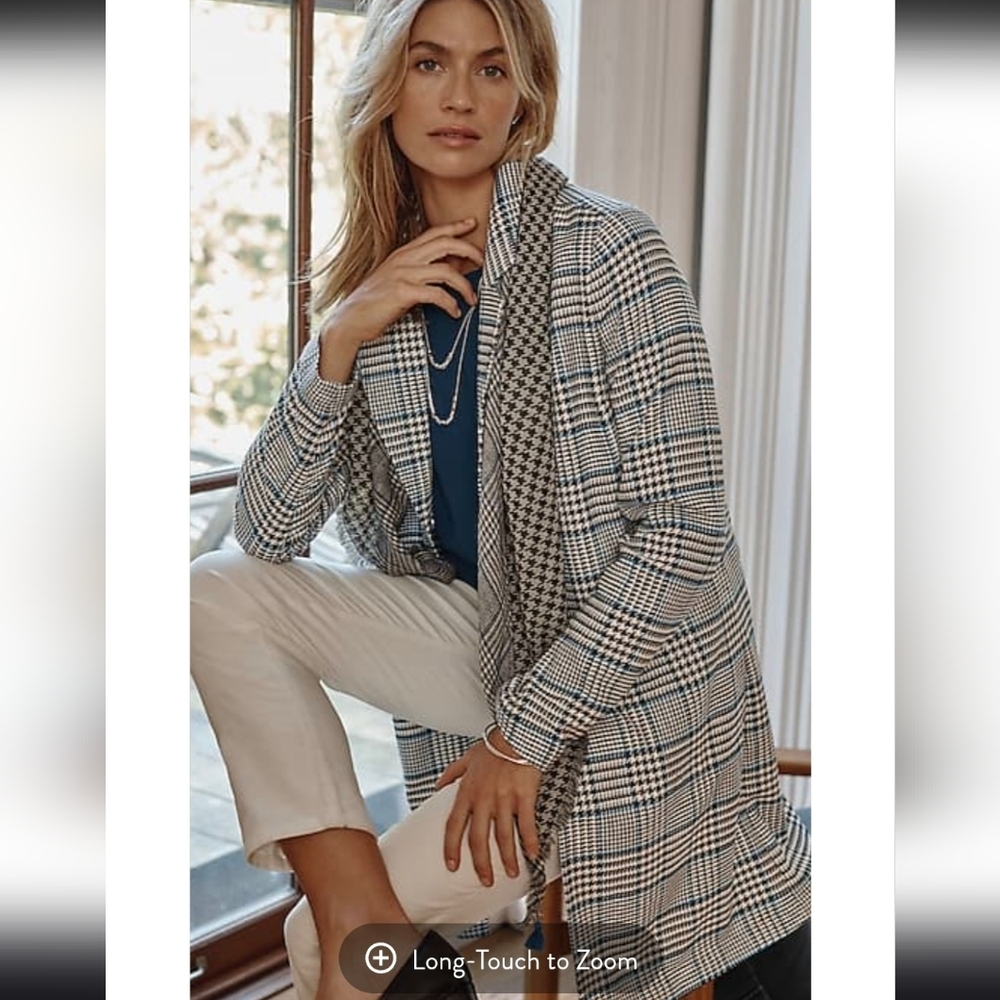 J. Jill Long Plaid Duster Plaid Jacket w Pockets Sz M Petite - Picture 3 of 15